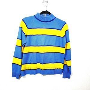 Vintage Risa Blue Yellow Striped Pullover Knit Sweater Womens Size S Long Sleeve